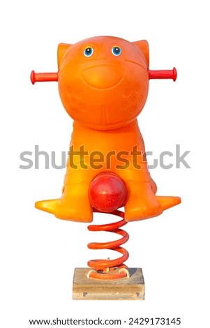 Orange plastic spring rocking horse isolated on white background include clipping path.