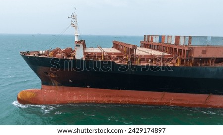 empty caro container ship in the ocean, Aerial view of empty container ship urgent for import export cartgo.