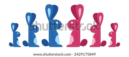 Easter bunny clipart. Simple and modern red and blue rabbit for Easter greeting card