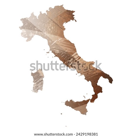 High detailed vector map. Italy. Watercolor Style. Beige and brown color.