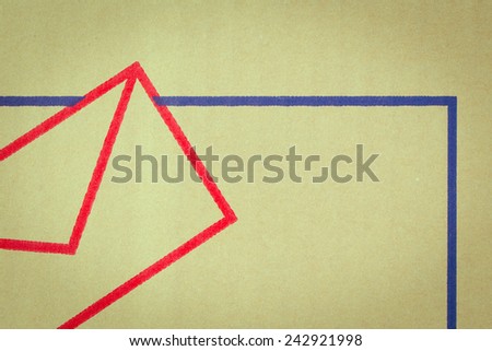Paper wall background with red and blue color line forming image of letter and mail