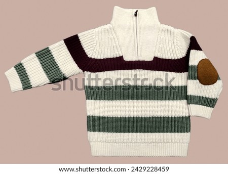 Baby Unisex Colorful Multi Striped Knit Sweater Zip Up High neck sweater jumpers and Color block Long Sleeve Sweatshirt. Striped Shawl neck Knit Knitwear Sweatshirt on Isolation White Background