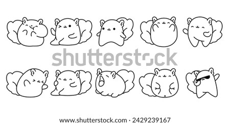Collection of Vector Cartoon Squirrel Coloring Page. Set of Kawaii Isolated Animal Outline for Stickers, Baby Shower, Coloring Book, Prints for Clothes.
