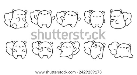 Set of Vector Cartoon Animal Coloring Page. Collection of Kawaii Isolated Squirrel Outline for Stickers, Baby Shower, Coloring Book, Prints for Clothes.
