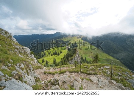 Hiking trail on the ,,Grosser Mythen" a beautiful mountain 1,898 m high in the canton of Schwyz in Switzerland.  Royalty-Free Stock Photo #2429262655