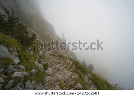 Hiking trail on the ,,Grosser Mythen" a beautiful mountain 1,898 m high in the canton of Schwyz in Switzerland.  Royalty-Free Stock Photo #2429262681
