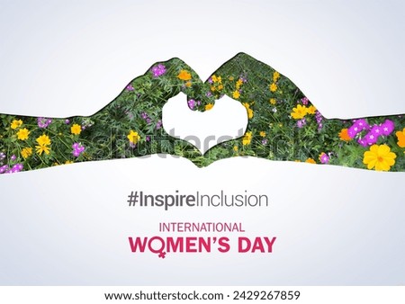 International women's day concept poster. Woman sign illustration background. 2024 women's day campaign theme- #InspireInclusion Royalty-Free Stock Photo #2429267859