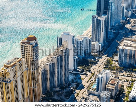 Aerial drone stock photo Sunny Isles Beach highrise construction Miami
