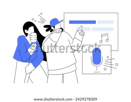 Karaoke night isolated cartoon vector illustrations. Young people sing karaoke together, holding microphone in hands, nighttime events, entertainment with friends, leisure time vector cartoon.
