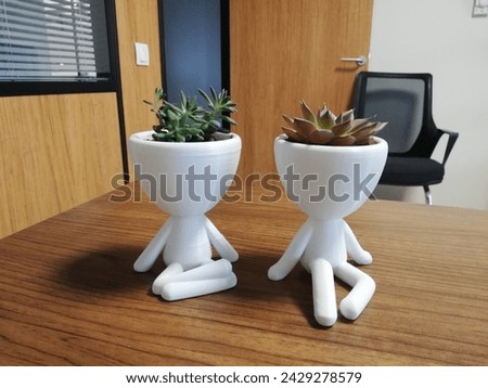 cute humanoid pots and succulents in the office