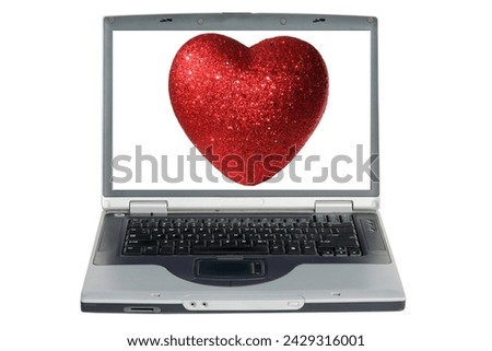 Lap Top Computer. Heart. Valentines Day Heart. Isolated on white. Room for text. Love Symbol. Note Pad. Message Pad. Peace and Love. Love Symbol. Heart Frame. Human Hearts. Love Hearts. Sweet Heart.