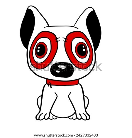 Cartoon dog line drawing with red eyes red collar and lines showing cuteness hand drawn seamless  no background. Decorate interior pieces for festivals subconscious feelings.