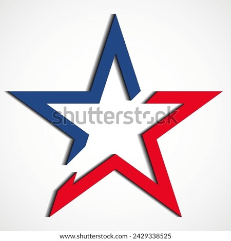USA flag in star shape with shadow. American star. Vector illustration