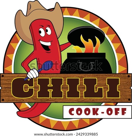 A cartoon pepper prepares a pot of chili. Royalty-Free Stock Photo #2429339885
