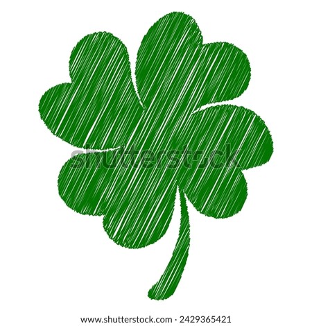 Four leaf clover isolated on transparent background. Stroke art. Happy Saint Patrick's day. Vector illustration.