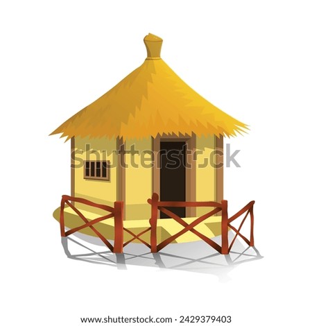 African style traditional mud house, african or asian tribes, bungalow with thatched roof clip art vector illustration