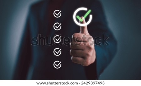 Quality management with Quality Assurance or QA and Quality Control or QC and improvement. Standardization and certification concept. Compliance to regulations and standards. Concept with manager. Royalty-Free Stock Photo #2429397493