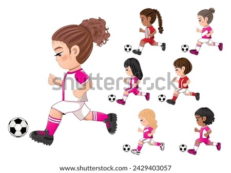 Soccer player girls international collection vector design