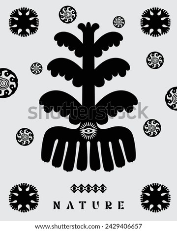 Nature tree plant illustration vector monochrome pattern fabric textile leaf clip art print art