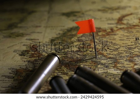 Kyiv map. Kyiv pin map. Close up of Kyiv map with red flag pin. Map with red pin point of Kyiv in Ukraine. Royalty-Free Stock Photo #2429424595