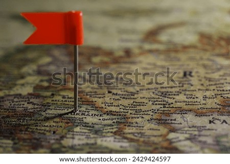Kyiv map. Kyiv pin map. Close up of Kyiv map with red flag pin. Map with red pin point of Kyiv in Ukraine. Royalty-Free Stock Photo #2429424597