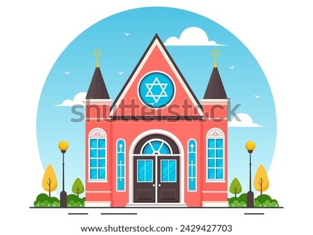 Synagogue Building or Jewish Temple Vector Illustration with Religious, Hebrew or Judaism and Jew Worship Place in Flat cartoon Background