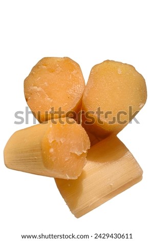 Sliced sugar cane isolated on a white background.