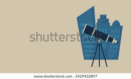 Vector illustration of buildings and telescope.