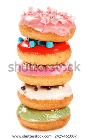 Colorful donuts on white background