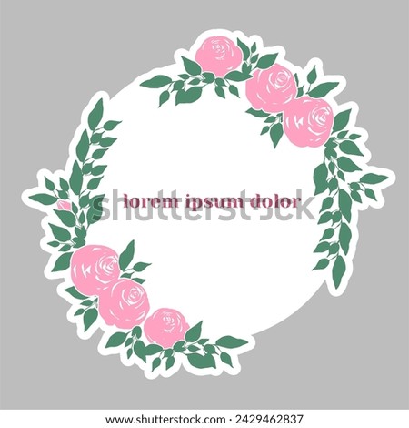 Rose Flowers Vector Design Round Frame. Simple Illustration.