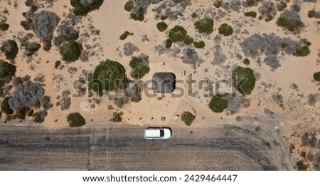 Drone photo of a picnic spot near Denham in Western Australia, which is the westernmost publicly accessible town in Australia