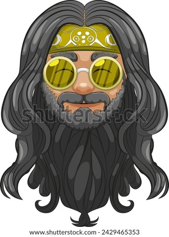 Vector illustration of a bearded hipster with goggles.