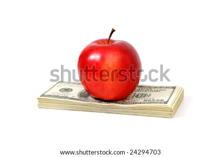 apple and dollars isolated on a white background