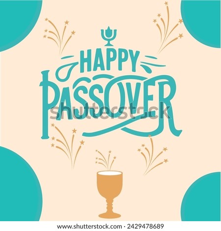 happy Passover text post banner. hand drawing lettering square template background Vector illustration Royalty-Free Stock Photo #2429478689