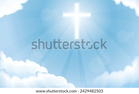 Blue sky with shining Cross. Vector illustration.