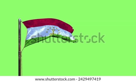waving flag of Tajikistan for national holiday on green screen, isolated - object 3D rendering