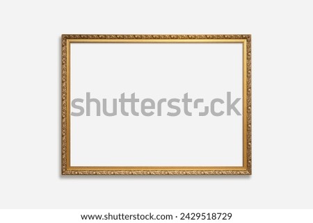 Horizontal blank vintage gilded frame with mat on a white background, old gold frame mockup