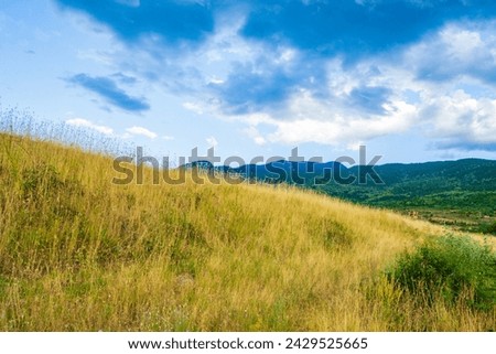 Dramatic rainy summer sky over wonderful landscape with grassy pasture in the foot of Rhodopes mountain .Picture taken on July 11,2014,Bulgaria