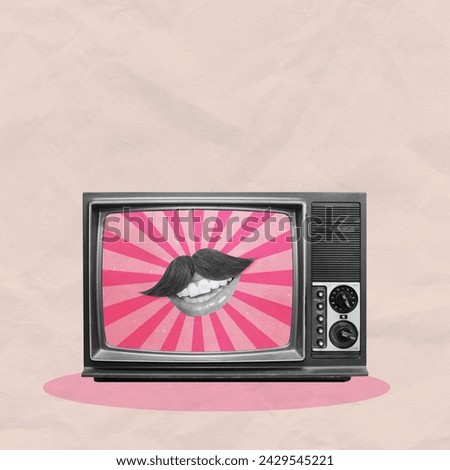 Retro TV Creative Art Collage. Vintage Colors. Textured Background Copy Space Design. Pop Art Artwork Illustration. Geometric Waves. Advertisment Poster Banner Flyer Card Post. Social Media Top View.
