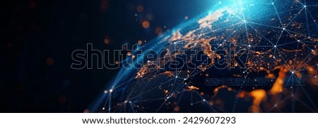dynamic digital world map emphasize Western Europe continental  for AI powered global network connectivity big data transfer cyber technology network information exchange and telecommunication conc Royalty-Free Stock Photo #2429607293