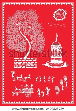 A Celebration of Simplicity: Warli Depicts the Joy of Rural Life
Echoes of Harmony: Handpainted Warli Scene of Village Activities, Warli painting, Village life, Rural, Folk art,India, Handpainted. Royalty-Free Stock Photo #2429628929