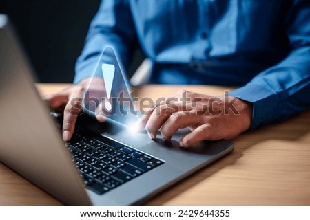 cyberspace, warning, alert, security, danger, technology, system, cyber, digital, software. system hacked warning alert on laptop. cyber attack on computer cyber security. compromised internet.