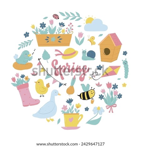 Spring clip art, doodles collection for stickers, prints, cards, posters, sublimation, etc. EPS 10