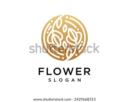 Flower logo with circle badge template	
