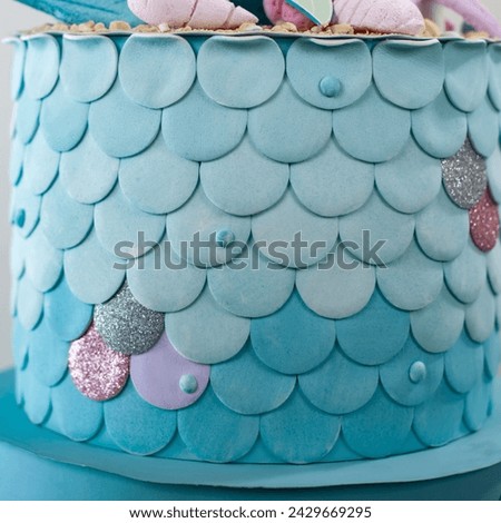 A cake made of soft paper and cardboard with the theme of underwater world, mermaid and sea animals with underwater world