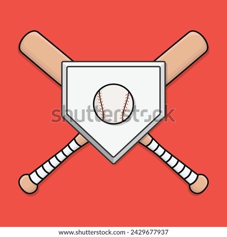 Baseball bat, baseball ball and home plate, baseball logo vector illustration