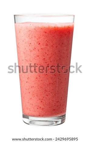 glass of strawberry and banana smoothie isolated on white background Royalty-Free Stock Photo #2429695895