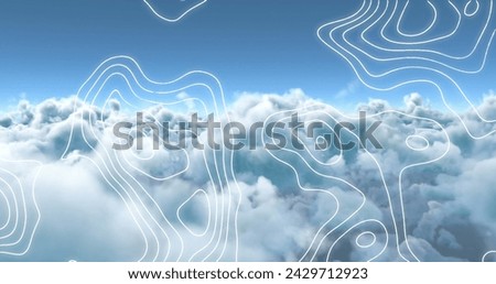 Image digital shapes moving over clouds. global social media and communication concept digitally generated image.