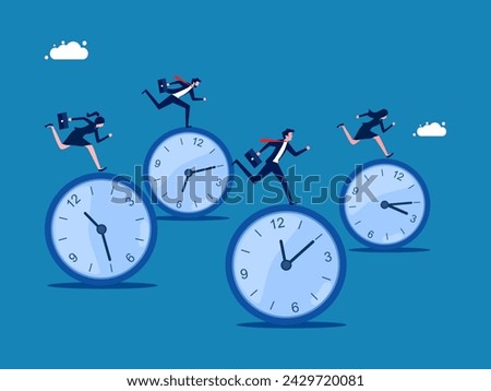 Busy work, time management. Businessman racing on a time clock  Royalty-Free Stock Photo #2429720081