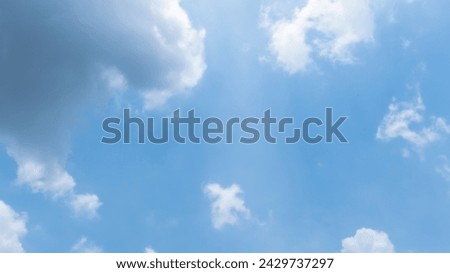 Panoramic view of clear blue sky and clouds, Blue sky background with tiny clouds. White fluffy clouds in the blue sky. Captivating stock photo featuring the mesmerizing beauty of the sky and clouds.